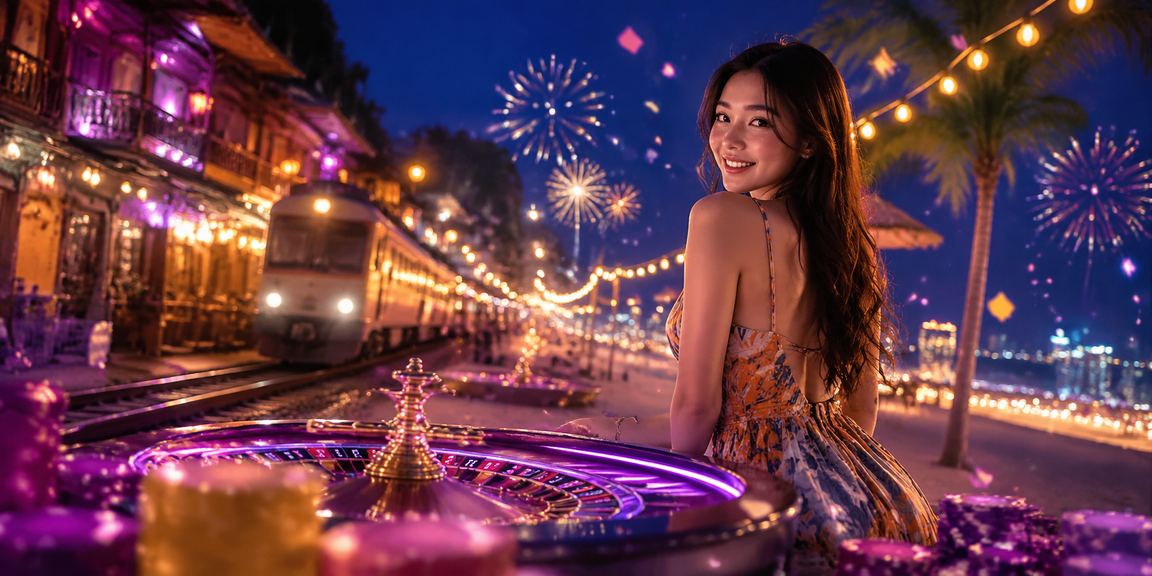 Bàn roulette phát sáng neon tại sòng bài Hà Nội về đêm với không khí sôi động