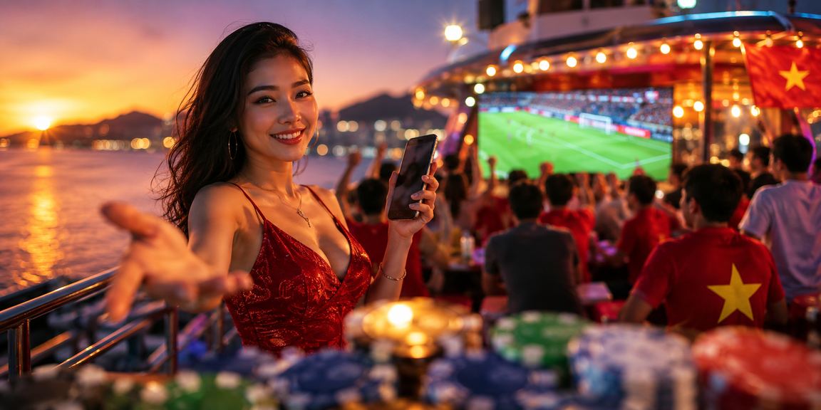 Người hâm mộ bóng đá tại bãi biển Phú Quốc xem kết quả cá cược trên điện thoại
