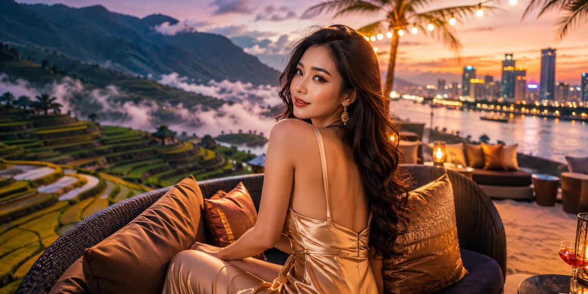 Người chơi slot game tại Sài Gòn với giao diện trò chơi hiện đại và ánh đèn đô thị rực rỡ