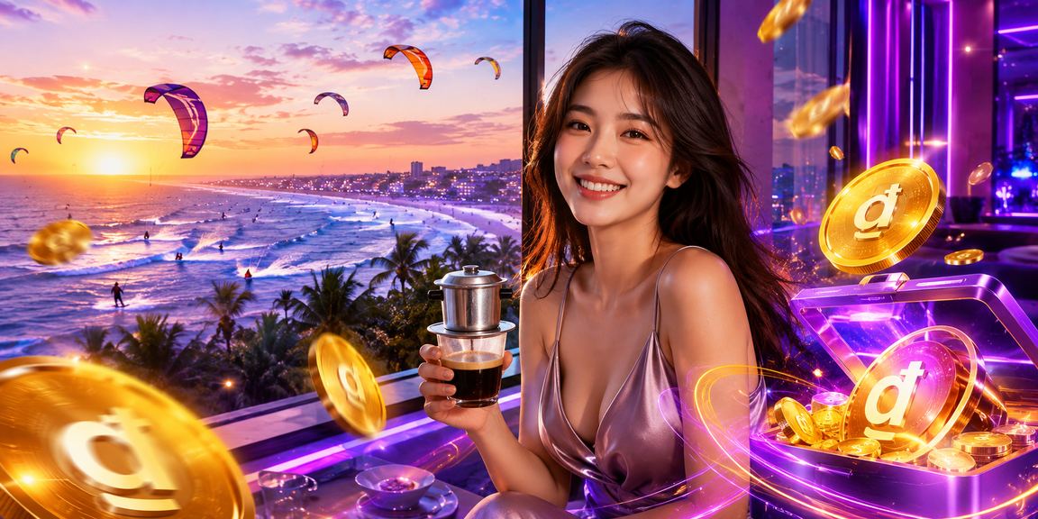 Không gian casino hiện đại tại Việt Nam với ánh đèn neon rực rỡ và bàn chơi cao cấp